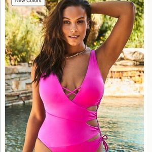 Ashley Graham Pink Fuschia Cut Out One Piece